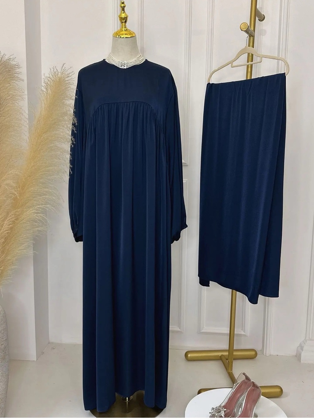 Blue navy Long Sleeve abaya Maxi Dress